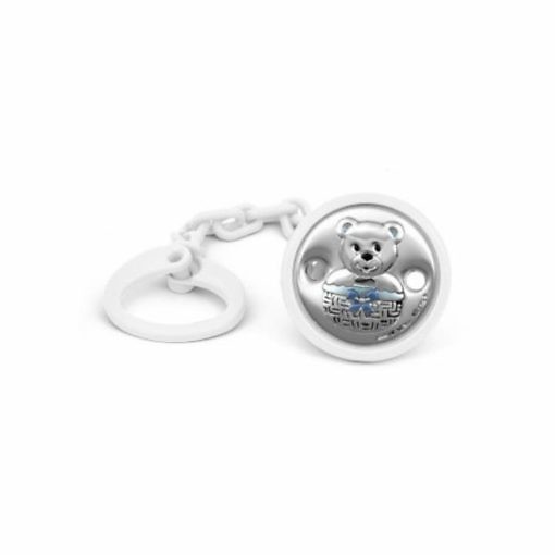 Pinza chupete plata oso blanco-azul