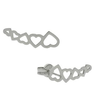 Pendientes trepadores con corazones en plata de Ley.