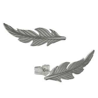 Pendientes trepadores de pluma en plata de Ley