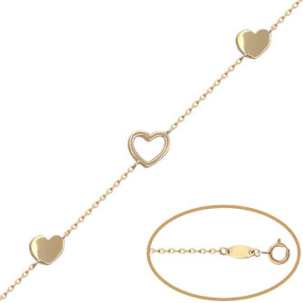 Pulsera con corazones en oro de 18 Kl
