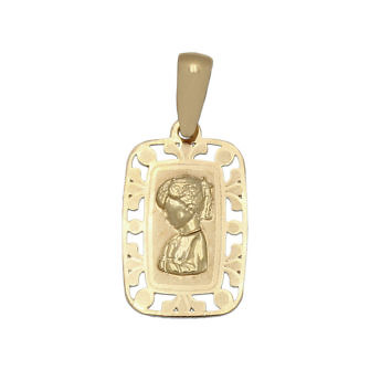 Medalla rectangular de la Virgen Niña en Oro de 18 Kl.
