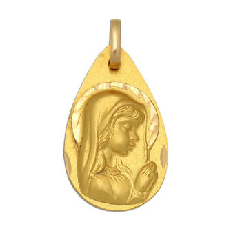 Medalla Virgen Niña en oro de 18 Kl. en forma de pera (13x22 mm)