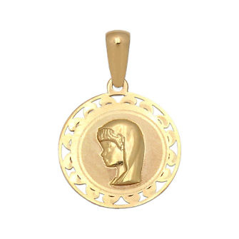 Medalla redonda de la Virgen Niña en Oro de 18 Kl. (15mm)