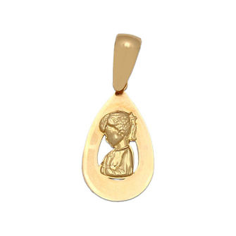 Medalla en forma de lágrima de la Virgen Niña en Oro de 18 Kl. (9X16mm)