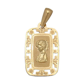 Medalla rectangular de la Virgen Niña en Oro de 18 Kl (13x21mm)