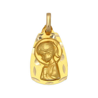 Medalla Virgen Niña en oro de 18 Kl con borde tallado (11x18cm)