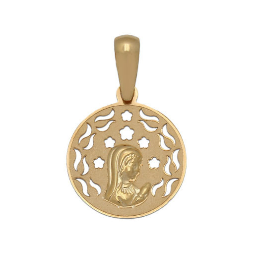 Medalla de la Virgen Niña en Oro de 18 Kl. con centro matizado