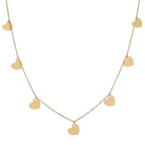 Gargantilla con mini charms corazones en oro de 18 Kl