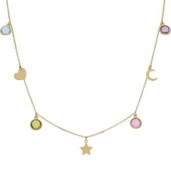 Gargantilla mix de mini charms + piedras en oro de 18 Kl