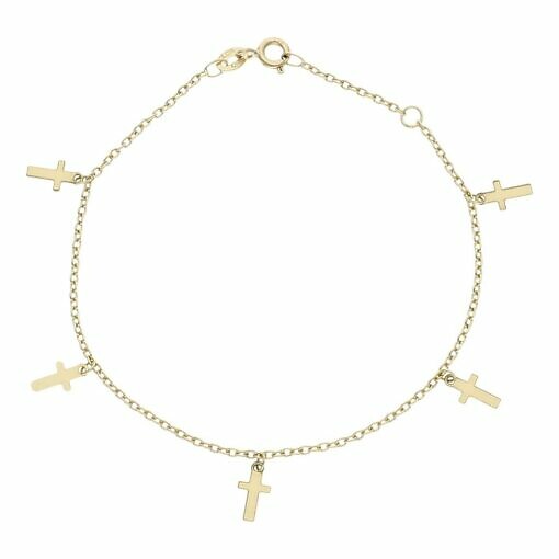 Pulsera mini charms cruces oro de 18 Kl