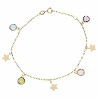 Pulsera mini charms estrellas + piedras en oro de 18 Kl.