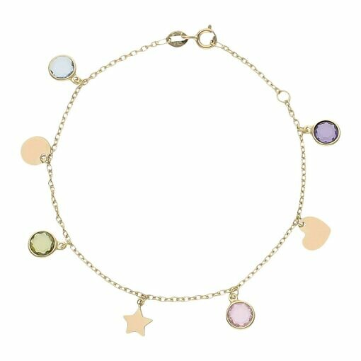 Pulsera mini charms mix + piedras en oro de 18 Kl.