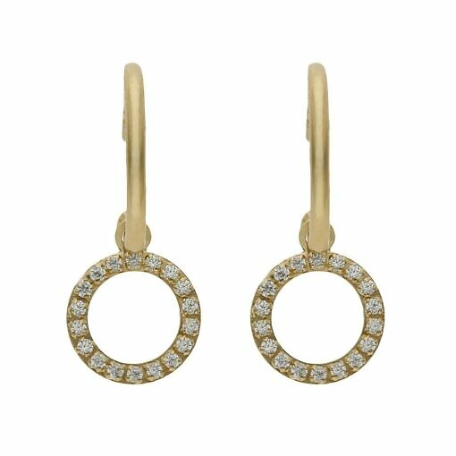 Aros con colgante en circulo de circonita en oro de 18 Kl.