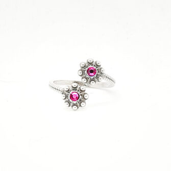 Anillo charro dos botones charros con cristal de color Salamanca fucsia