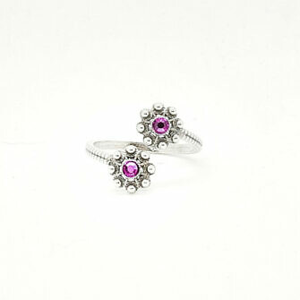 Anillo charro dos botones charros con cristal de color Salamanca rosa