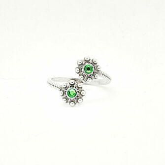 Anillo charro dos botones charros con cristal de color Salamanca verde