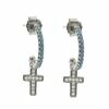 Aros en Plata de Ley de 925mm. con circonitas azules y cruz con circonitas blancas.