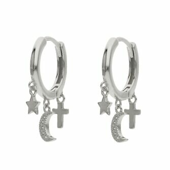 Aros en Plata de Ley con mini charms y circonitas.