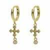 Aros en Plata chapada en Oro con cruces con circonitas.