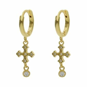 Aros en Plata chapada en Oro con cruces con circonitas.