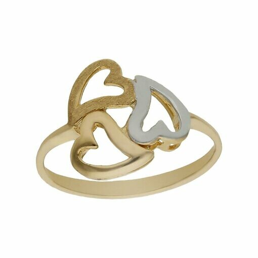 Anillo con corazones bicolor en oro de 18 Kl.
