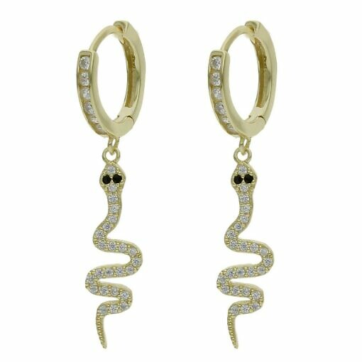 Aros en plata chapados en oro con serpiente con circonitas