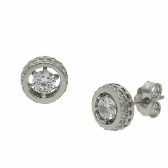 Pendientes en Plata de Ley con piedra central con 6 garras + cerco de circonitas.