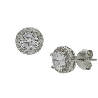 Pendientes en Plata de Ley de 925mm con piedra central y cerco de circonitas.