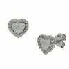 Pendientes corazón en Plata de Ley de 925mm con piedra nácar y cerco de circonitas.