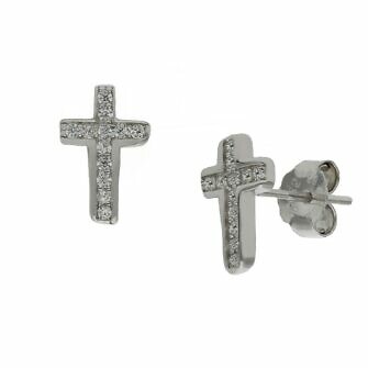 Pendientes cruz en Plata de Ley de 925mm con circonitas.
