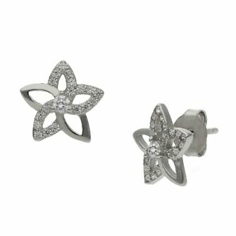 Pendientes flor en Plata de Ley de 925mm con circonitas.