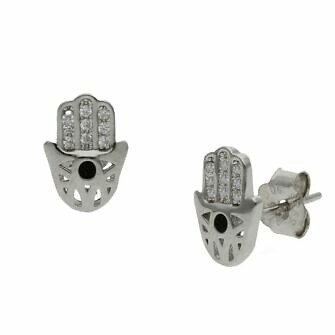 Pendientes mano de fátima en Plata de Ley de 925mm con circonitas negras.