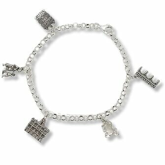 Pulsera de Salamanca abalorios iconos de la ciudad Plaza Mayor, Fachada de La Universidad, Puente Romano, Lazarillo de Tormes, Rana de Salamanca