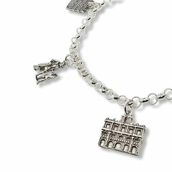 Pulsera de Salamanca abalorios iconos de la ciudad Plaza Mayor, Fachada de La Universidad, Puente Romano, Lazarillo de Tormes, Rana de Salamanca