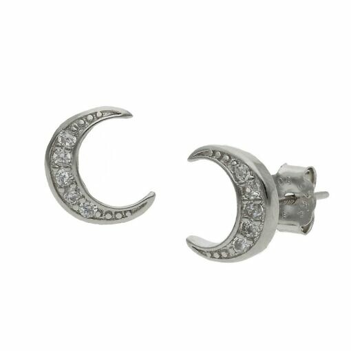 Pendientes luna en Plata de Ley de 925mm con circonitas.