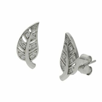 Pendientes hojas en Plata de Ley de 925mm con circonitas.