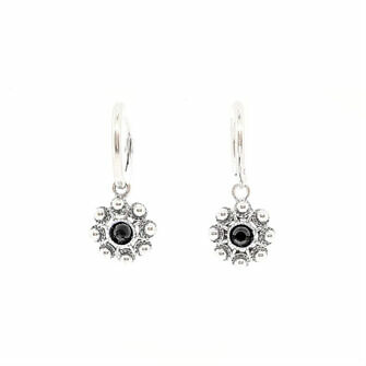 Pendientes botón charro cristales color y aro pequeño - Negro