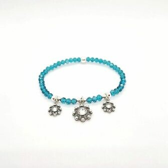 Pulsera 3 charms de botón charro y cristal - Turquesa