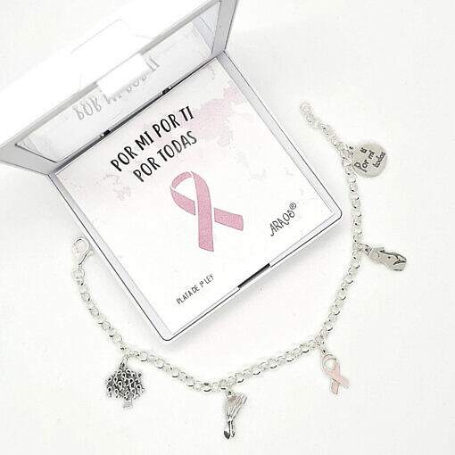 Pulsera contra el cáncer de mama por ti por mi por todas pulsera en plata lucha contra el cancer de mama