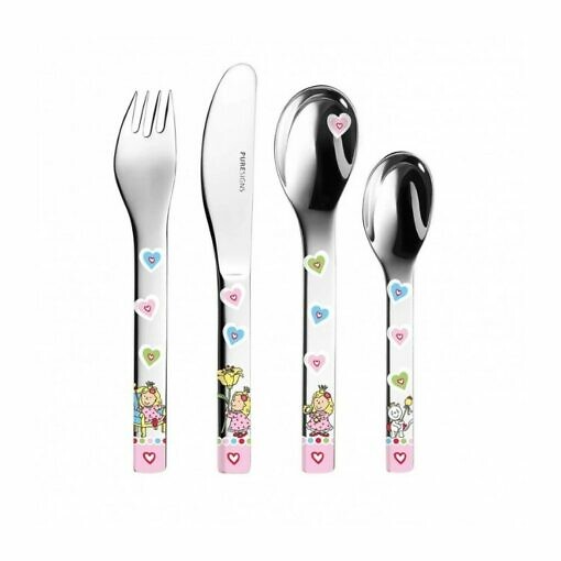 Cubiertos infantiles de acero inoxidable set cuchara tenedor cuchillo cucharilla princesa para niña color