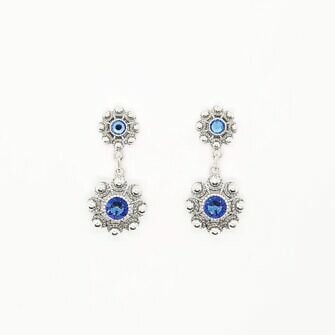 Pendientes dos botones charros cristal color en el centro - Azul