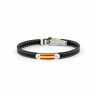 Pulsera España Acero Chico Pulsera de cuero y acero con los colores de la bandera de España en el centro
