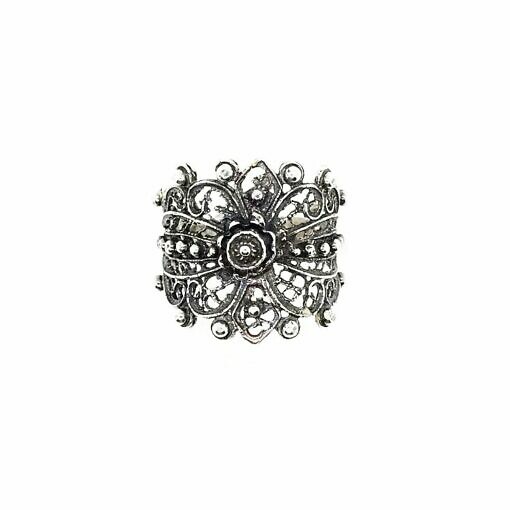 Anillo Filigrana Charra Flor Sotija de Salamanca ancho en plata de ley