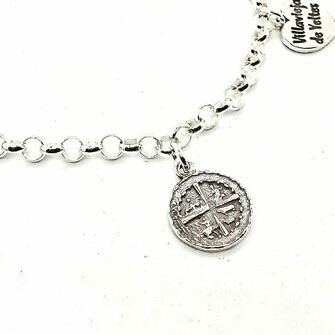 Pulsera Villavieja de Yeltes en plata de ley escudo municipal de Villavieja de Yeltes abalorios representativos del pueblo