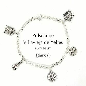 Pulsera Villavieja de Yeltes en plata de ley abalorios representativos del pueblo