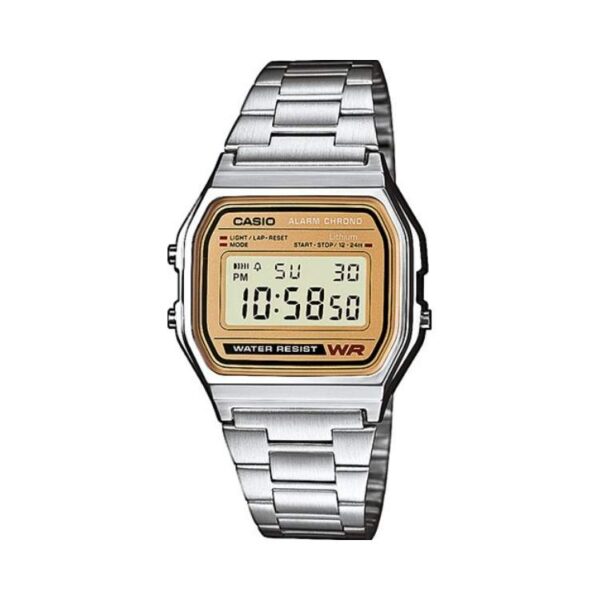 Reloj Casio Vintage pantalla dorada y cadena plateada