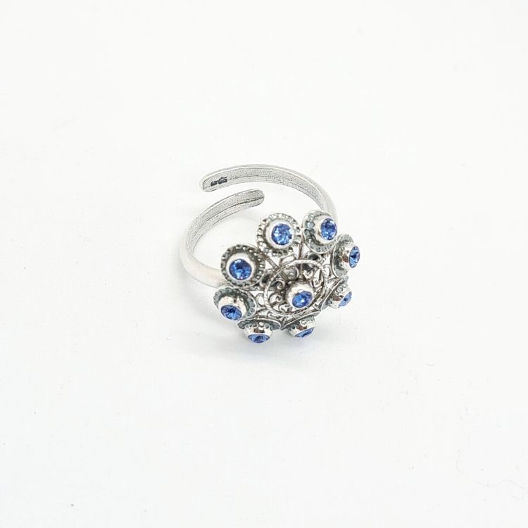 Anillo botón charro plata cristales color - Imagen 2