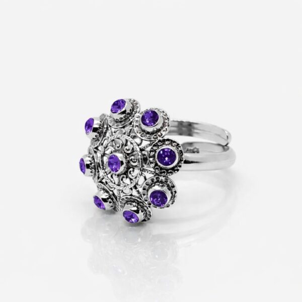 Anillo botón charro plata cristales color S1229 Morado