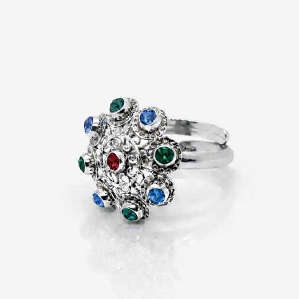 Anillo botón charro plata cristales color S1229 Edición Multicolor