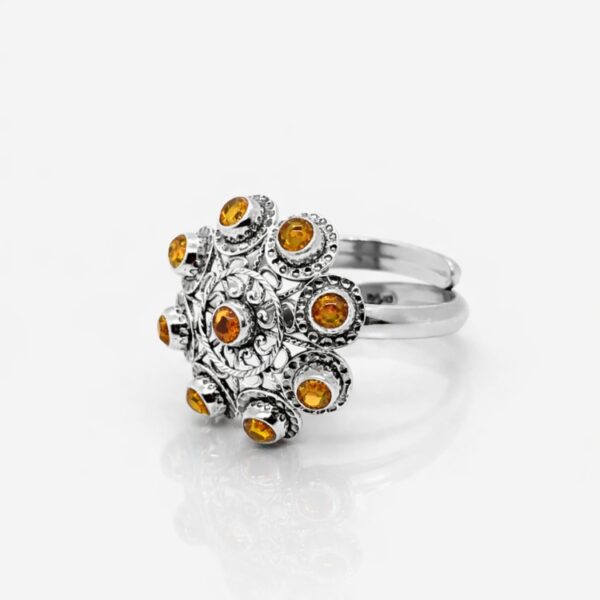 Anillo botón charro plata cristales color S1229 Naranja Ambar